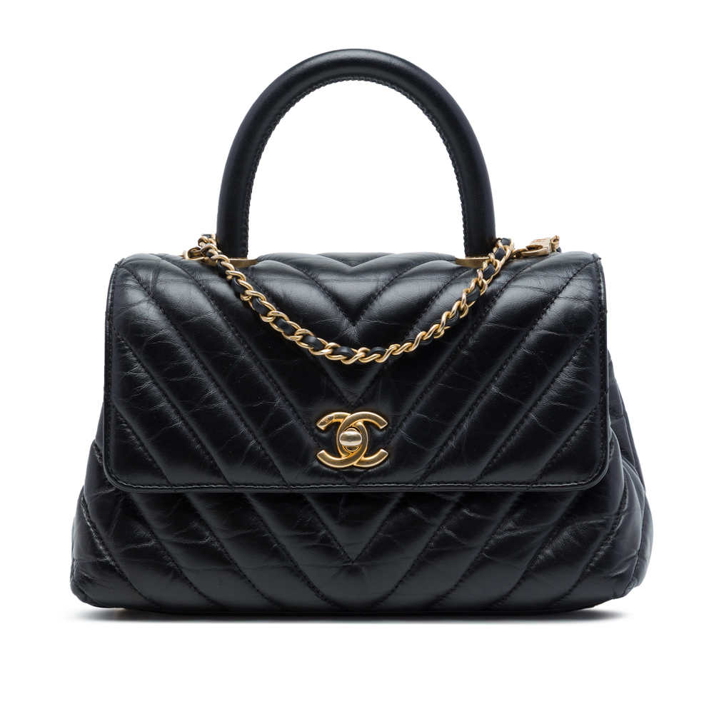 Pre-Loved Chanel Mini Chevron Aged Calfskin Coco Top Handle Bag